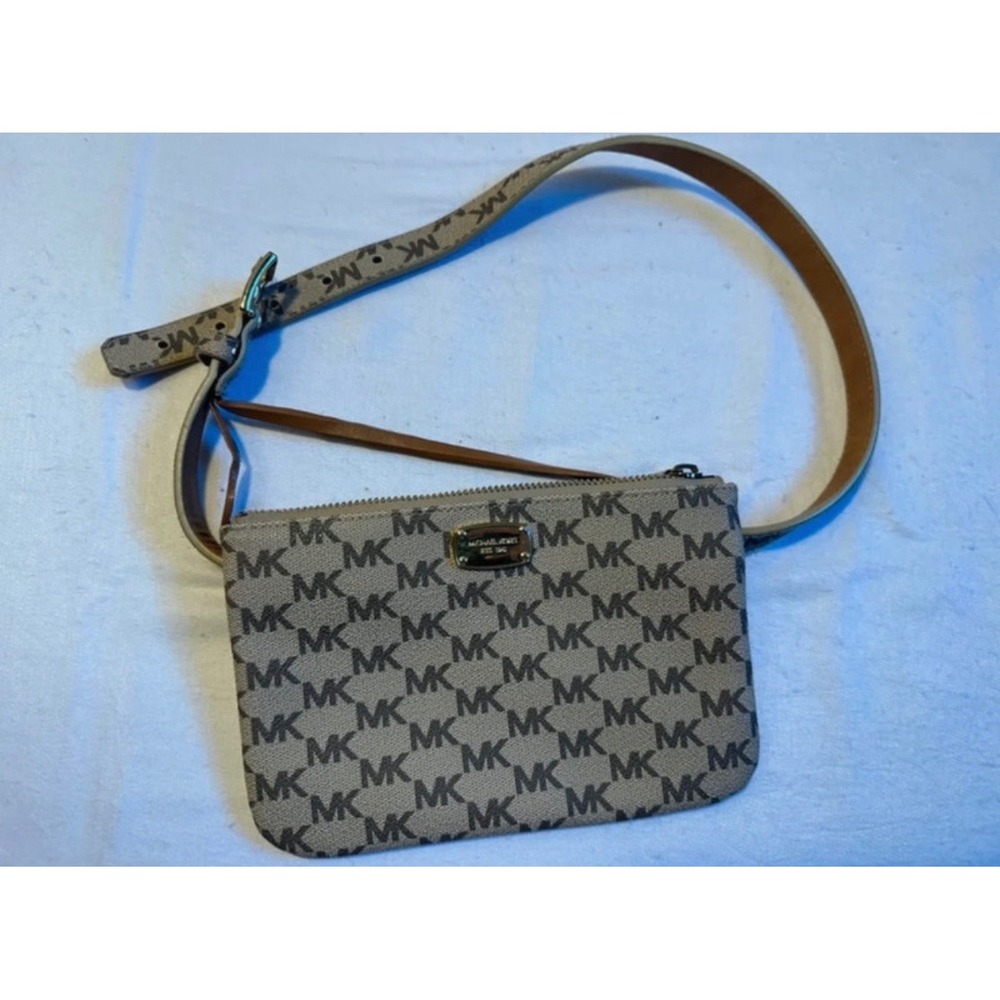 Michael Kors Signature Monogram Belt Bag Beige Brown Logo Fanny Pack Waist Pouch